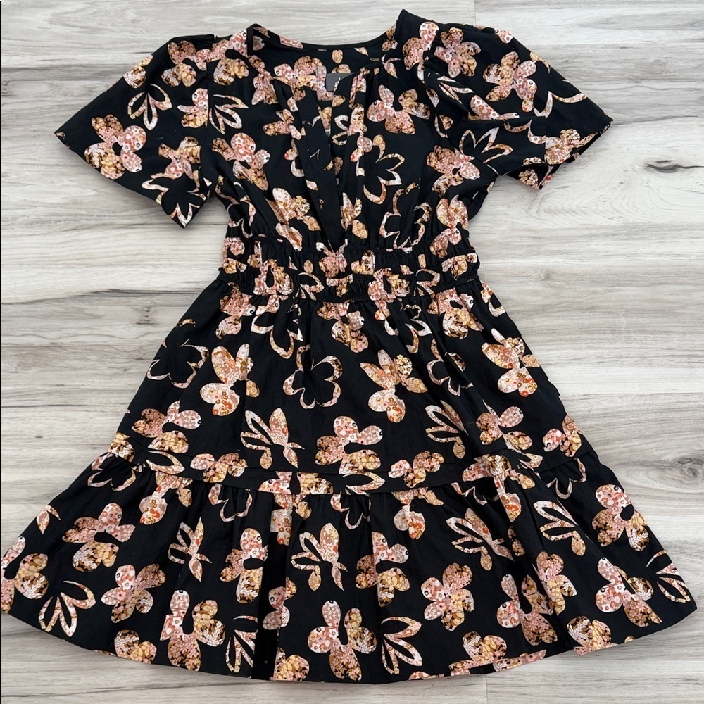 Anthropology Somerset Floral Mini Dress with Pink and Orange Accents size XS - Picture 4 of 15